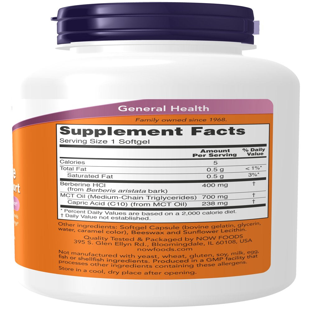 NOW Supplements, Berberine Glucose Support, Combined with MCT Oil, 60 Softgels