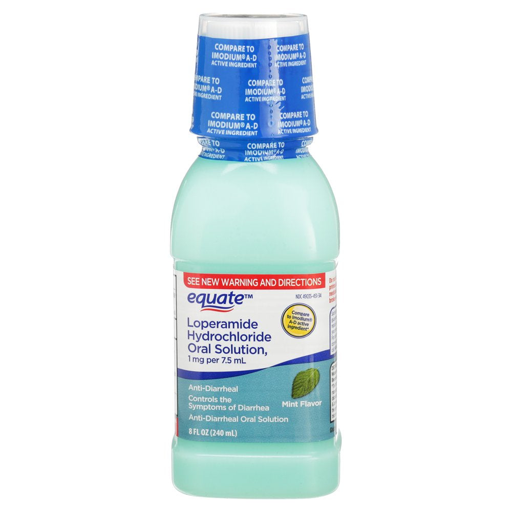 Equate Liquid Loperamide Hydrochloride Oral Anti-Diarrheal, Mint Flavor, 8 Oz.