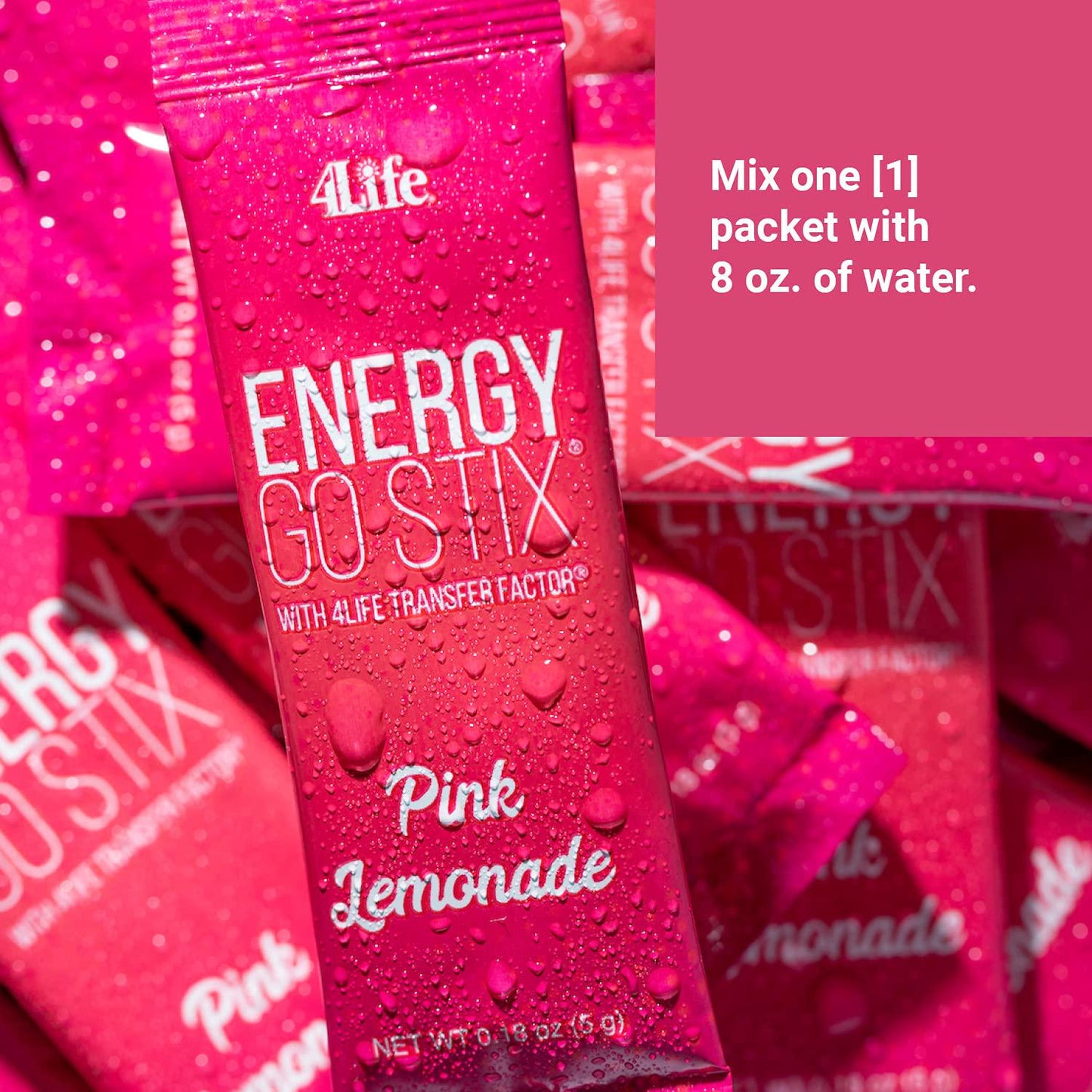 4Life Energy Go Stix - Healthy Energy Source - Pink Lemonade Drink Mix - Contains Natural Caffeine from Guarana, Maca, Yerba Mate, and Green Tea Leaf Extract - 30 Packets