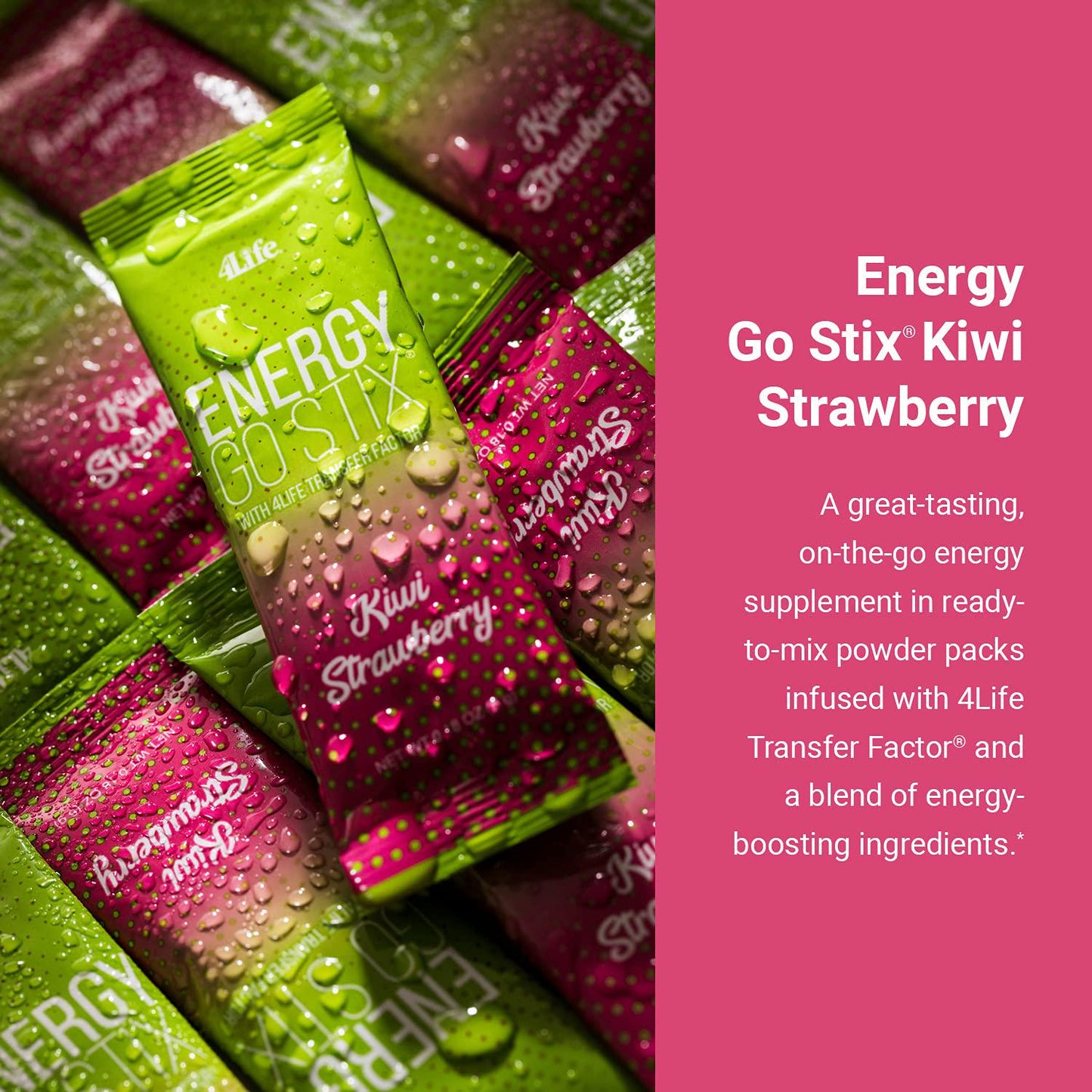 4Life Energy Go Stix - Healthy Energy Source - Kiwi Strawberry Drink Mix - Contains Natural Caffeine from Guarana, Maca, Yerba Mate, and Green Tea Leaf Extract - 30 Packets