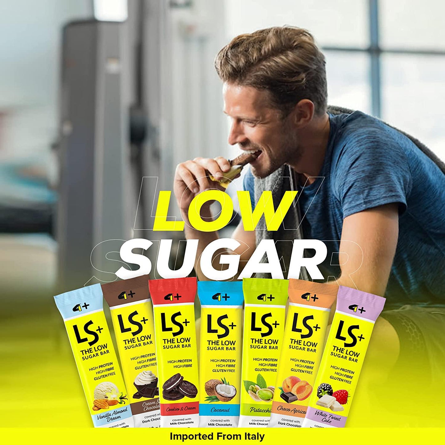 4+ Nutrition LS+ Protein Bars, 20 pack low sugar, energy bars and low calories and Gluten-free meal replacement bar, high nutrition protein snacks from Italy | Pack of 20 (Pistacchio)