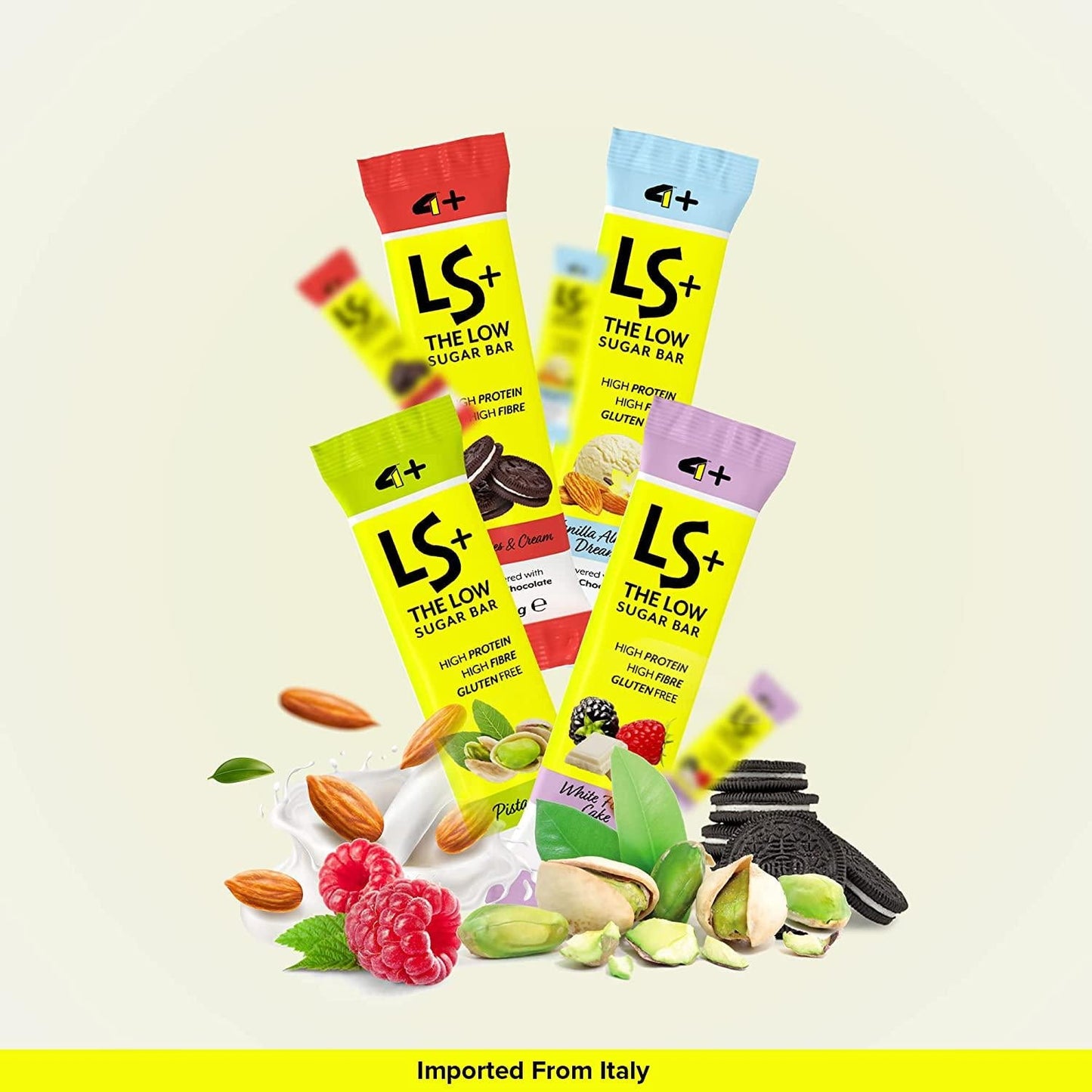 4+ Nutrition LS+ Protein Bars, 20 pack low sugar, energy bars and low calories and Gluten-free meal replacement bar, high nutrition protein snacks from Italy | Pack of 20 (Pistacchio)