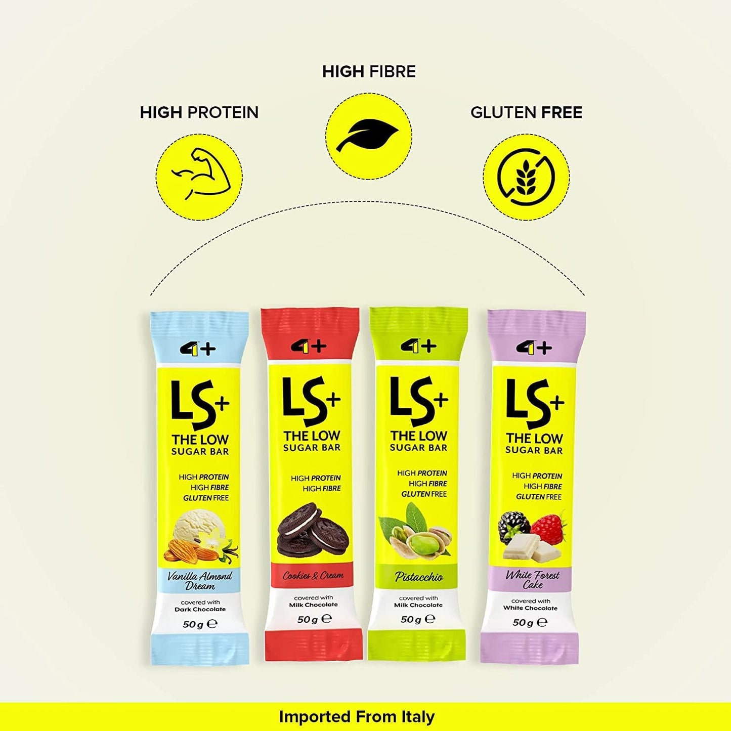 4+ Nutrition LS+ Protein Bars, 20 pack low sugar, energy bars and low calories and Gluten-free meal replacement bar, high nutrition protein snacks from Italy | Pack of 20 (Pistacchio)