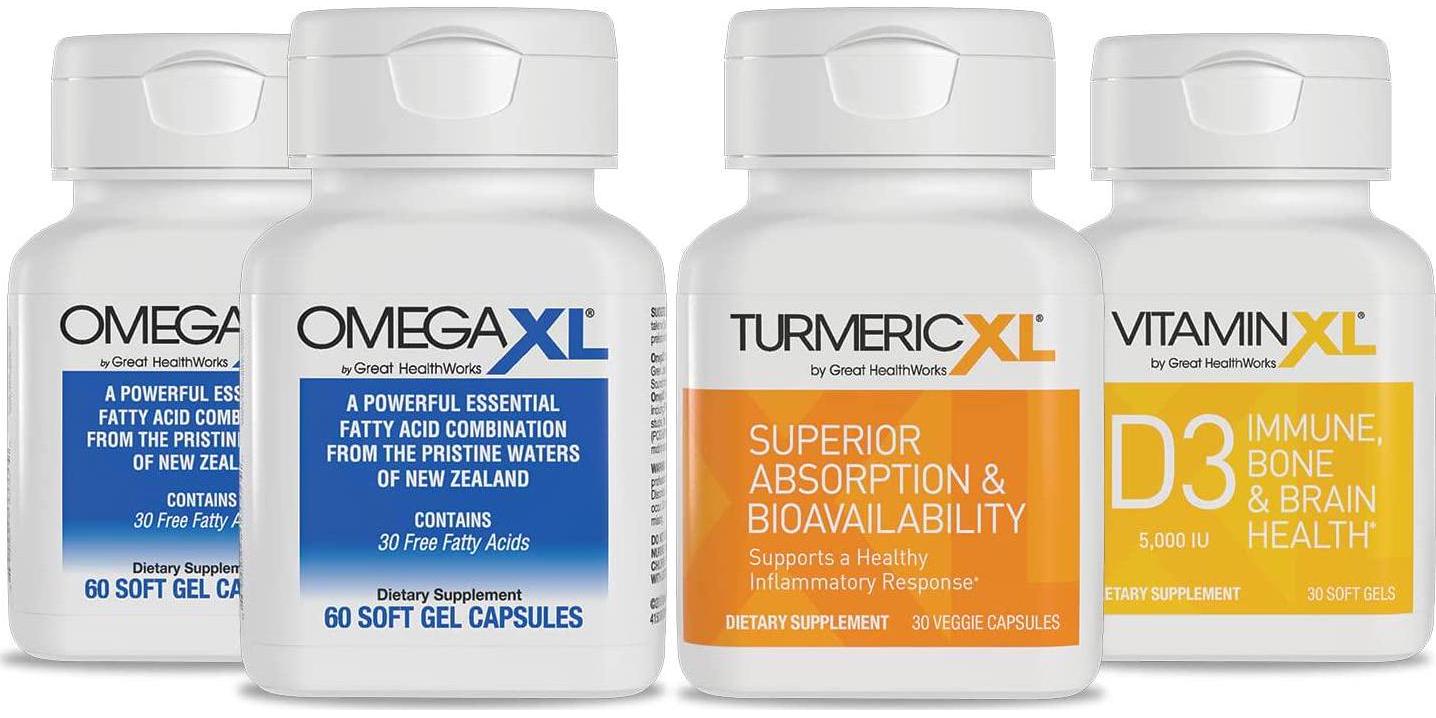 4 Pack Immune Boosting Bundle - 2 Omega XL 60 Count + Turmeric XL + Vitamin XL D3 - to Support Optimal Immune Health