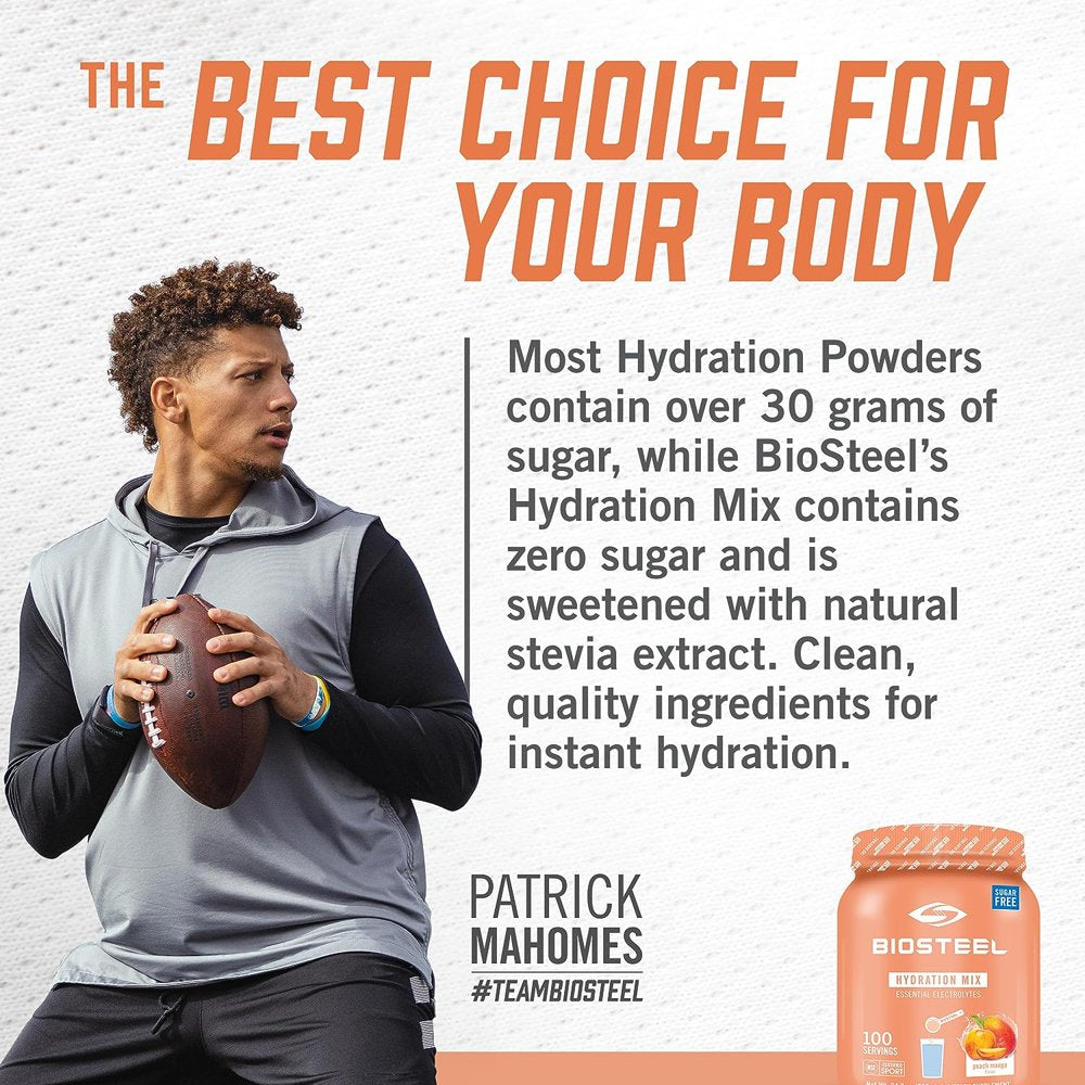 Biosteel Zero Sugar Hydration Mix, Great Tasting Hydration with 5 Essential Electrolytes, Peach Mango, 100 Servings