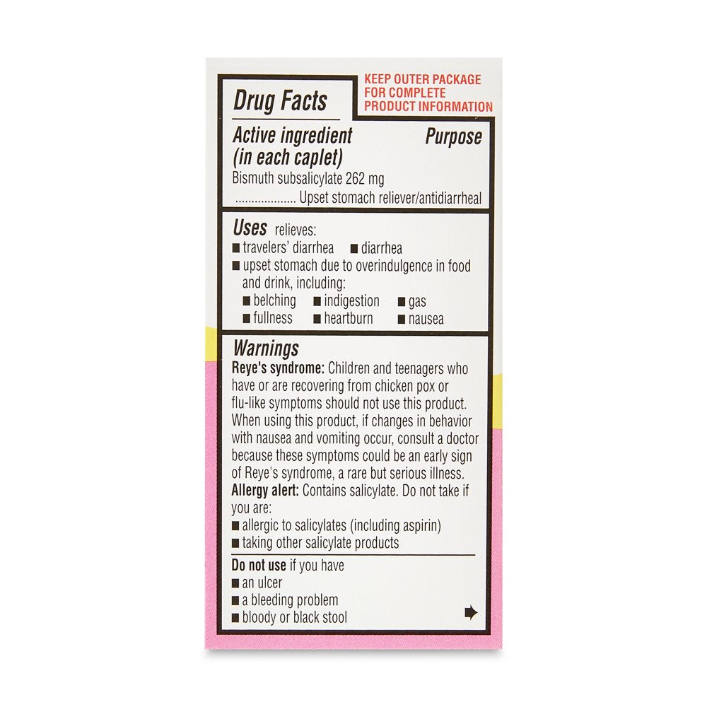 Equate Stomach Relief Caplets, 262 Mg, 40 Count