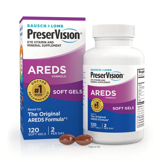 Bausch + Lomb Preservision AREDS Eye Vitamin & Mineral Supplement Tablets, 120 Count (Soft Gels)