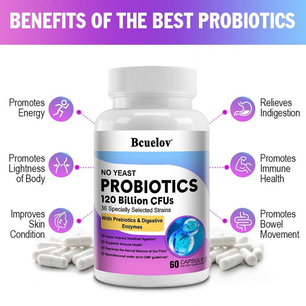 Bcuelov Probiotics 120 Billion CFU - 36 Strains, Gut Digestion and Immune Support