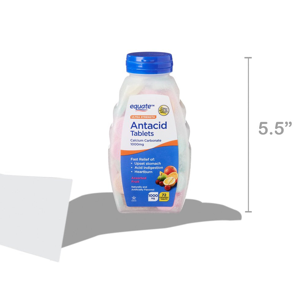 Equate Ultra Strength Antacid Chewable Fruit Tablets, over the Counter, 1000 Mg, 72 Ct