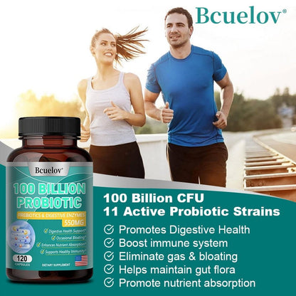 Bcuelov Organic Probiotics 100 Billion, Dr. Formulated Probiotic Capsules for Digestive and Gut Health - Supports Occasional Constipation, Diarrhea, Gas and Bloating