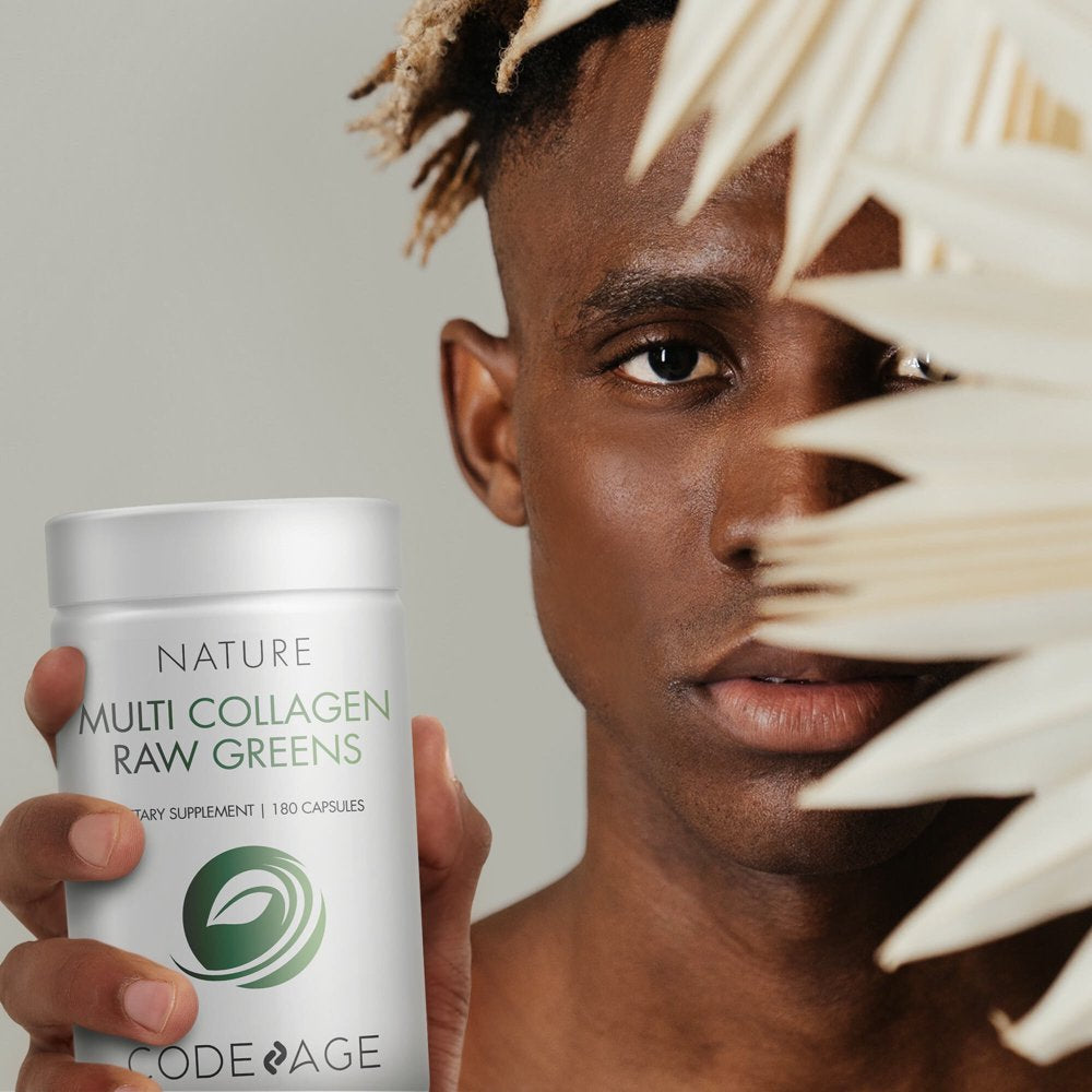 Codeage Multi Collagen Raw Greens, 5 Types Collagen Peptides Capsules, Organic Fruits & Vegetables, 180 Ct