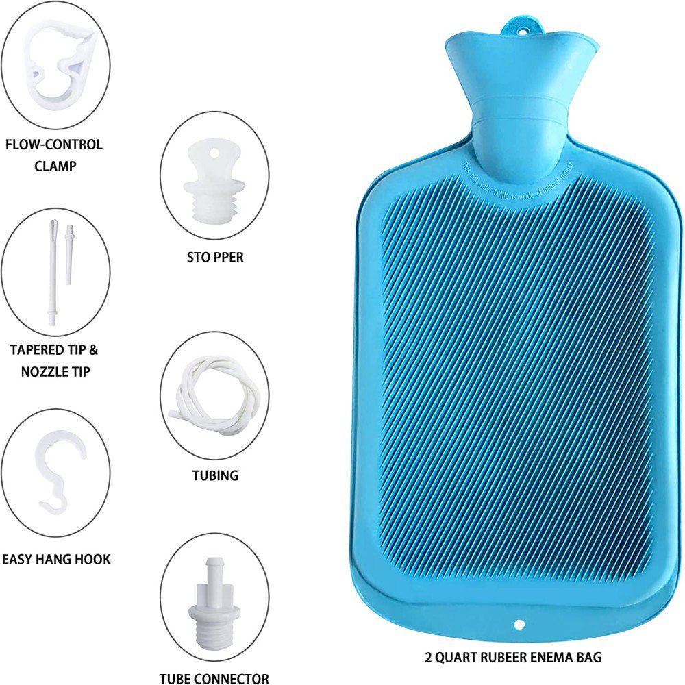 Enema Bag Kit Rubber Anal Douche Vaginal Douche Enema Cleaner for Women’S or Man’S Health (Blue, 2L)