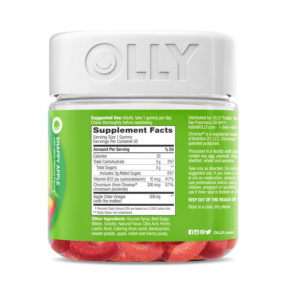 OLLY Metabolism Gummy Rings, Apple Cider Vinegar, B12, Chromium, Apple Flavor, 30 Ct