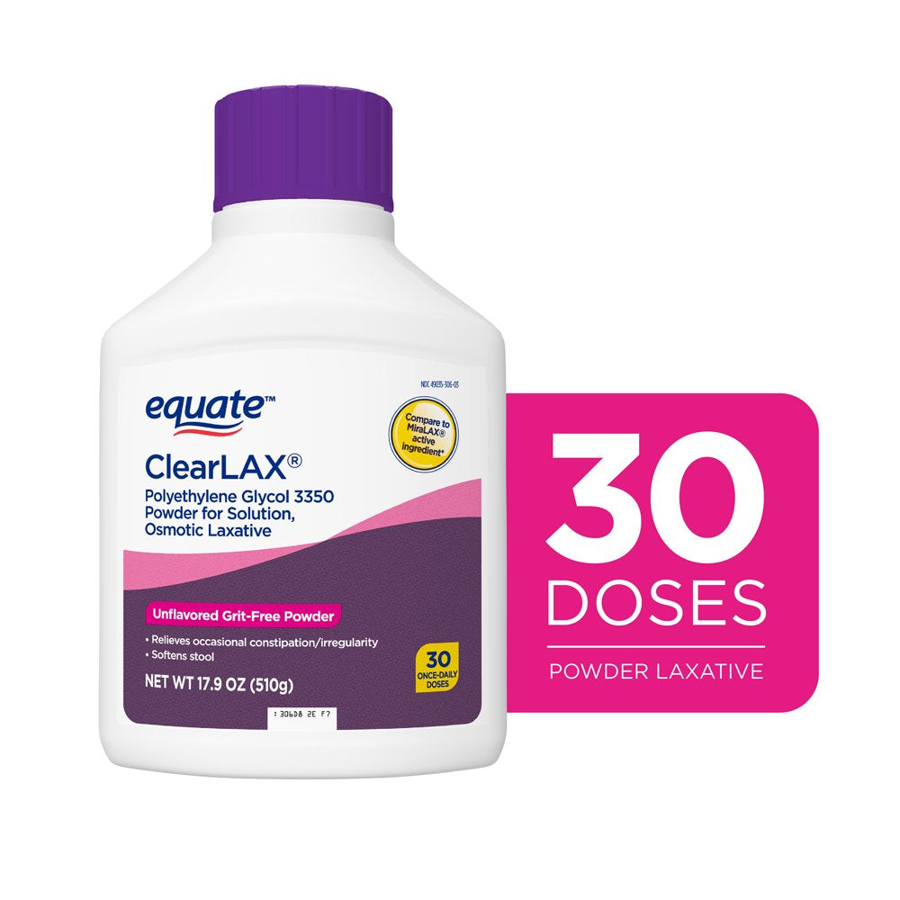 Equate Clearlax Polyethylene Glycol 3350 Powder for Solution, Unflavored, 30 Doses