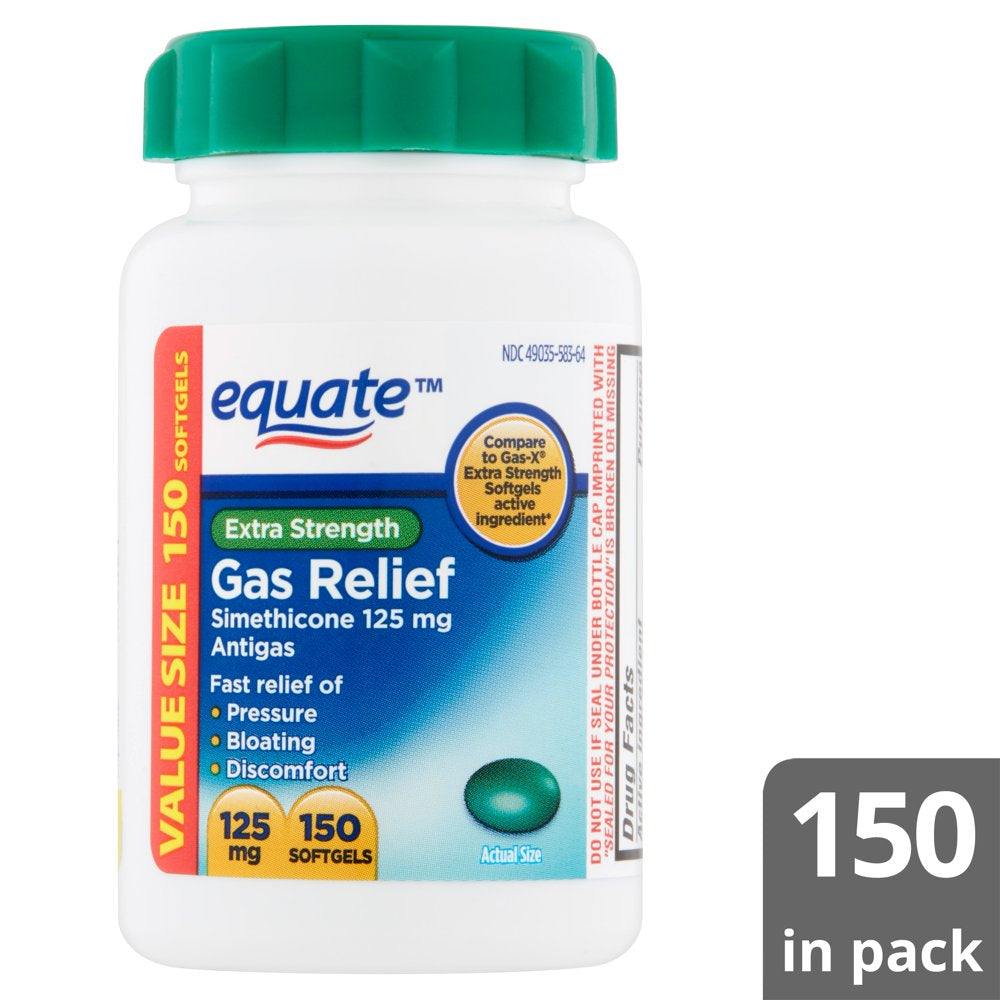 Equate Extra Strength Gas Relief Softgels Value Size, 125 Mg, 150 Count