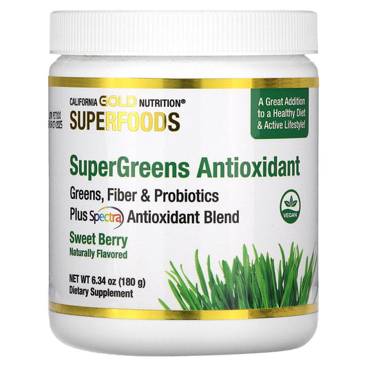 California Gold Nutrition SUPERFOOD, Supergreens Antioxidant, Sweet Berry, 6.34 Oz (180 G)