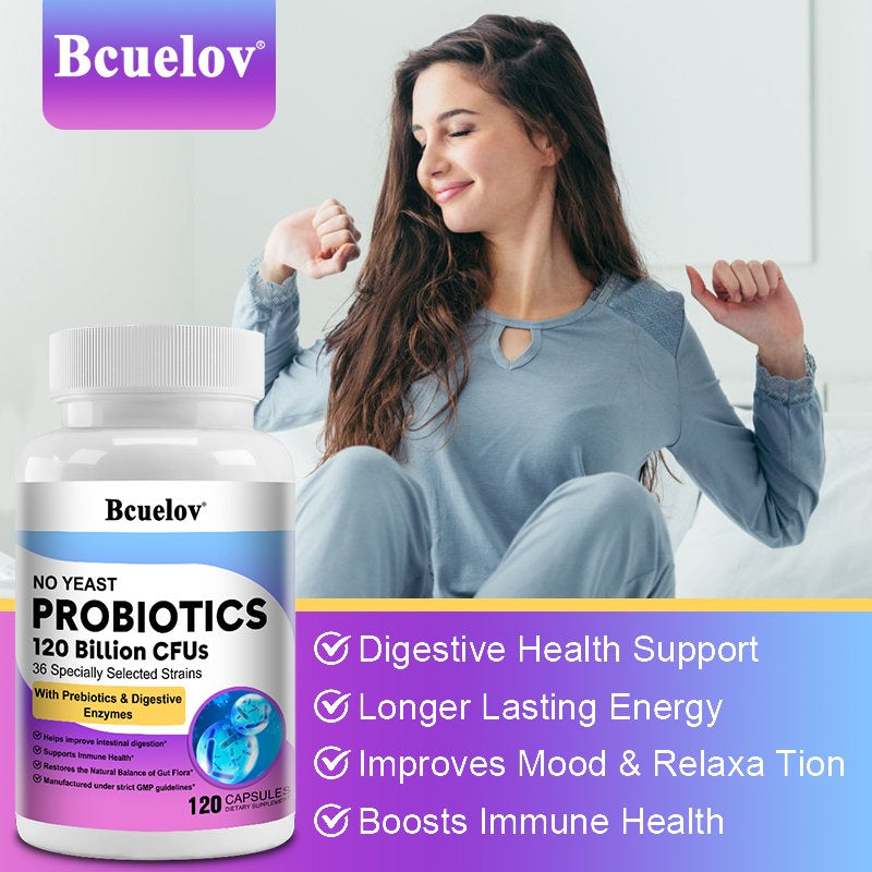 Bcuelov Probiotics 120 Billion CFU - 36 Strains, Gut Digestion and Immune Support