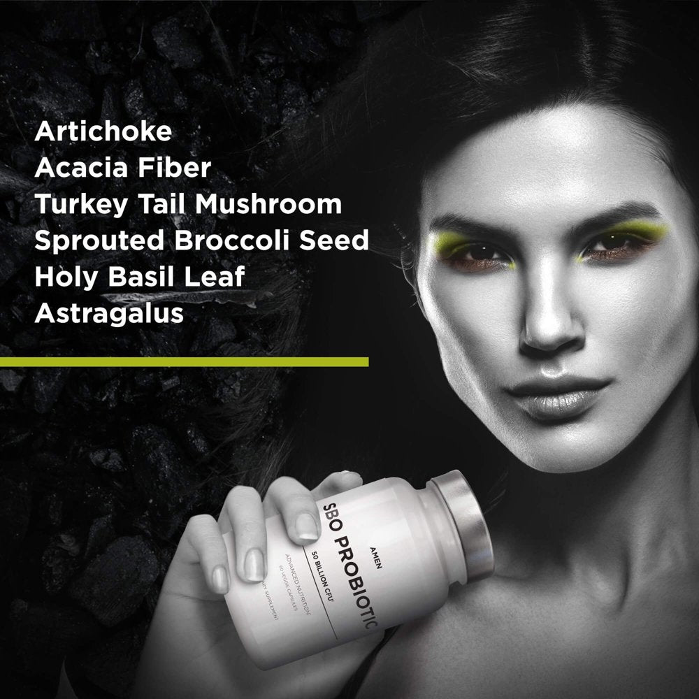 Amen SBO Probiotic, 50 Billion Cfus, Organic Prebiotics, Shelf Stable, Vegan & Non-Gmo, 60 Ct