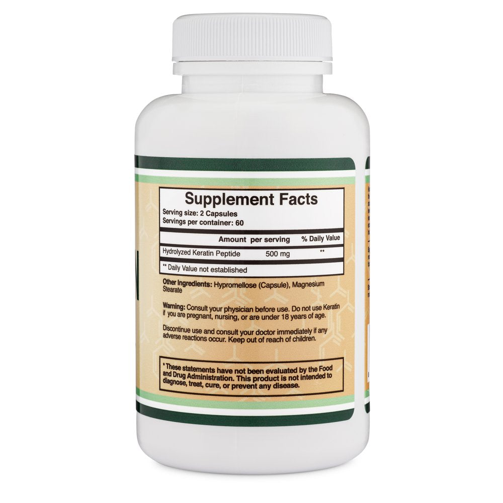 Keratin Hair Growth Vitamin 500Mg per Serving, 120 Pills Keratin Hair Treatment for Men and Women Vital Protein for Hair, Skin, and Nails by Double Wood Supplements