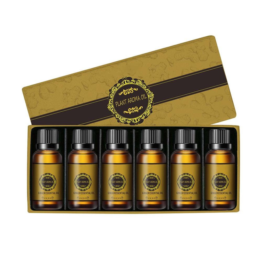 Ginger Essential Oil,Belly Drainage Ginger Oil, Lymphatic Drainage Ginger Oil, Slimming Tummy Ginger Oil, Relieves Muscle Swelling and Pain(10Ml/Bottle, 6 Bottle)