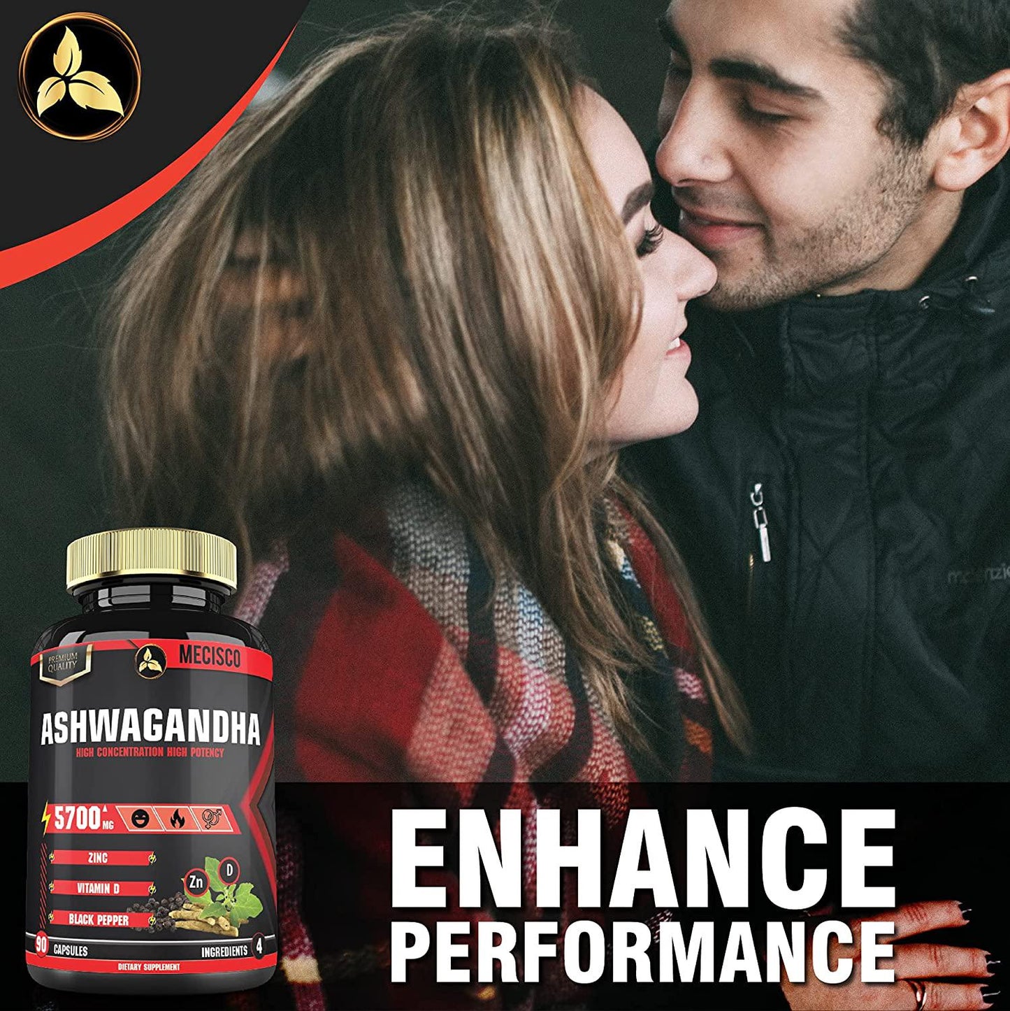 4in1 Organic Ashwagandha with Zinc, VitaminD and Black Pepper Equivalent 5700 mg Powder - Thyroid, Test, Immune Support - 90 Capsules - 3 Month Supply