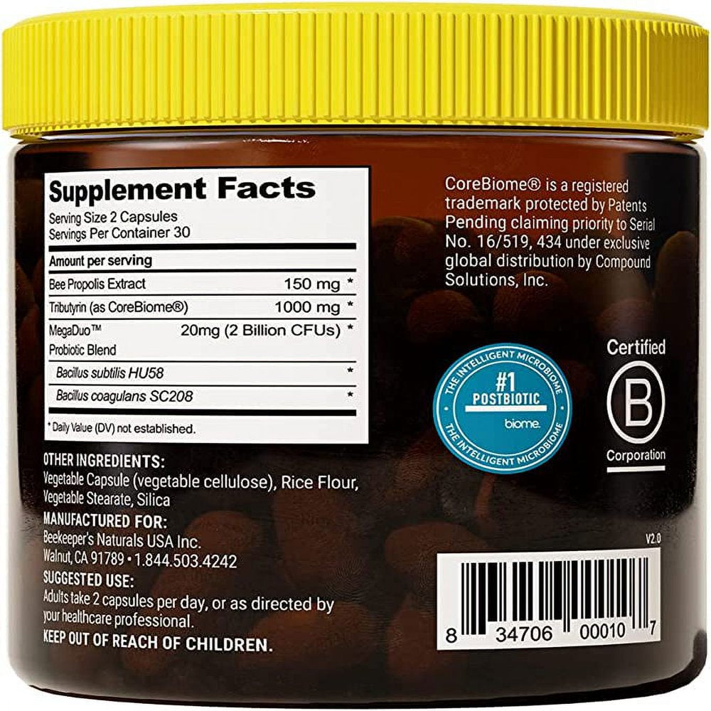 Beekeeper'S Naturals B.Biome, Complete Gut & Digestive Health Supplement, 60 Ct
