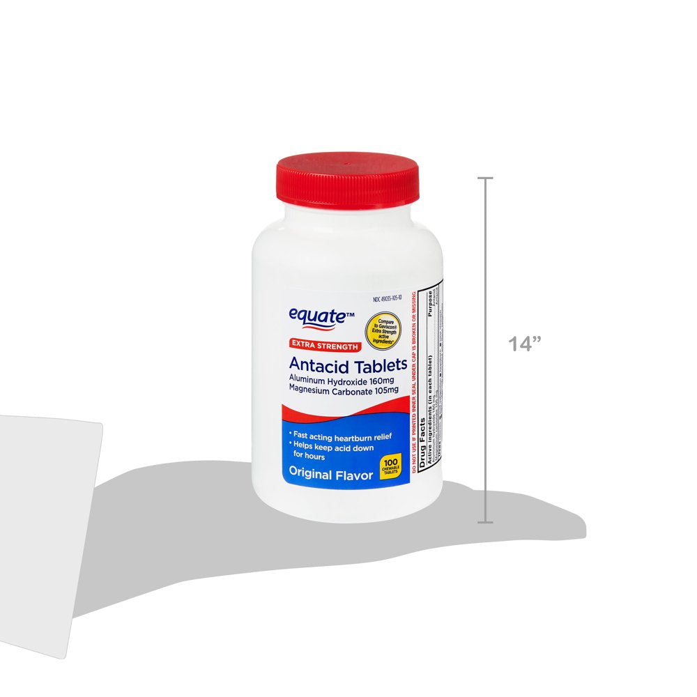 Equate Extra Strength Antacid, Upset Stomach, Chewable Tablets, over the Counter, 160 Mg, 100 Count