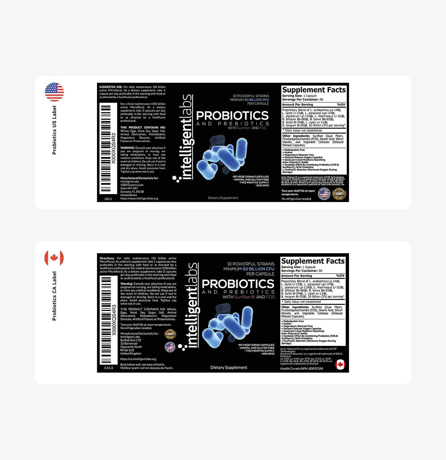 50 Billion CFU Probiotic with Prebiotics, No Refrigeration Needed, with Prebiotics, Sunfiber and Fos, for 10x More Effectiveness, 2 Months Supply Per Bottle