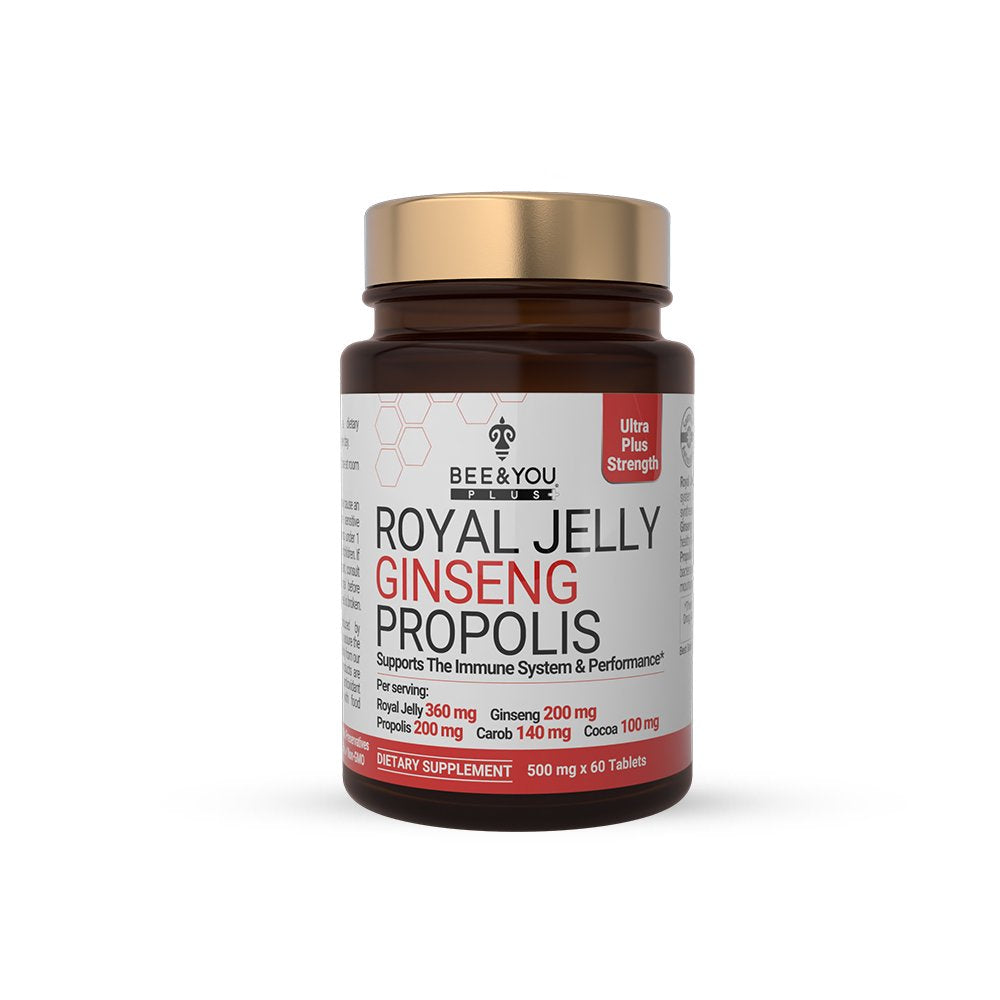 Bee and You Royal Jelly with Ginseng, Propolis Extract, 60Ct, 100% Natural Superfood, Ultra Pure, Immune Support Supplement, Antioxidants, Keto, Paleo, Gluten-Free, Stocking Stuffers