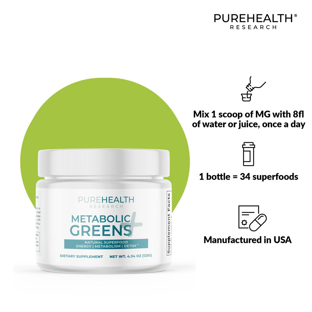 Metabolic Greens - Natural Weight Loss Supplement, Superfood Super Greens Powder for Detox & Cleanse, Green Veggie Whole Food by Purehealth Research