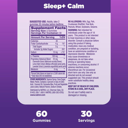 Natrol Sleep+ Calm Gummies, Sleep Aid Dietary Supplement, Strawberry, 60 Count