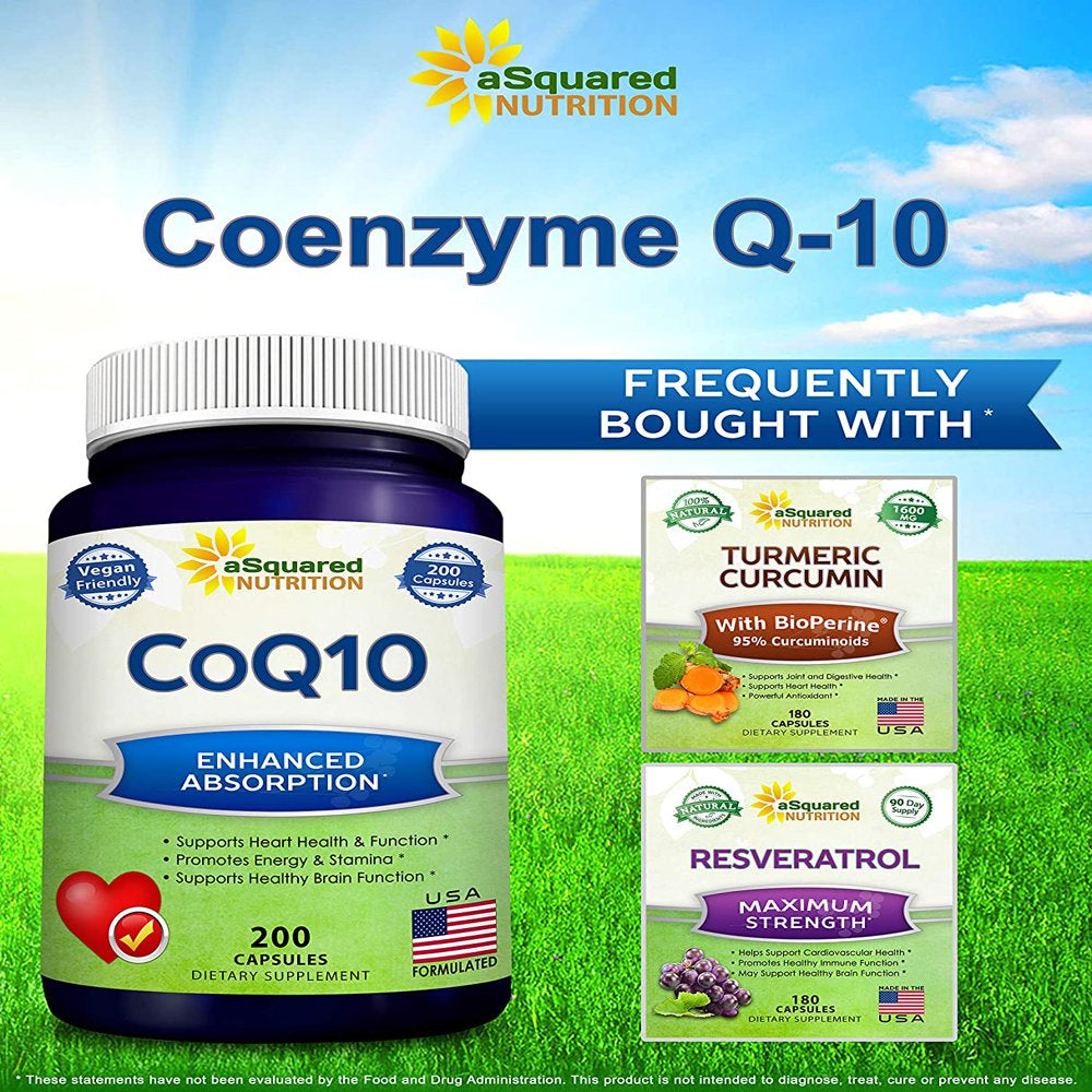 Coq10 (400Mg Max Strength, 200 Capsules) - High Absorption Vegan Coenzyme Q10 Powder - Ubiquinone Supplement Pills, Extra Antioxidant CO Q-10 Enzyme Vitamin Tablets, Coq 10 for Healthy Blood Pressure