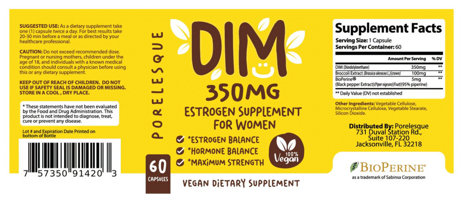 Estrogen Supplement Capsules for Women - Estrogen Pills with 350Mg DIM, 60 Vegan Capsules