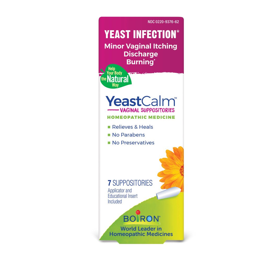 Boiron Yeastcalm, Homeopathic Medicine for Yeast Infection Relief, Minor Vaginal Itching, Burning, Discomfort, 7 Suppositories Form