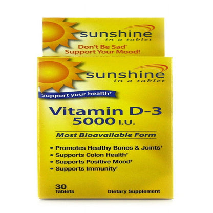 "Sunshine Vitamin D-3 5,000 IU, Healthy and Strong Bones, 30 Servings"