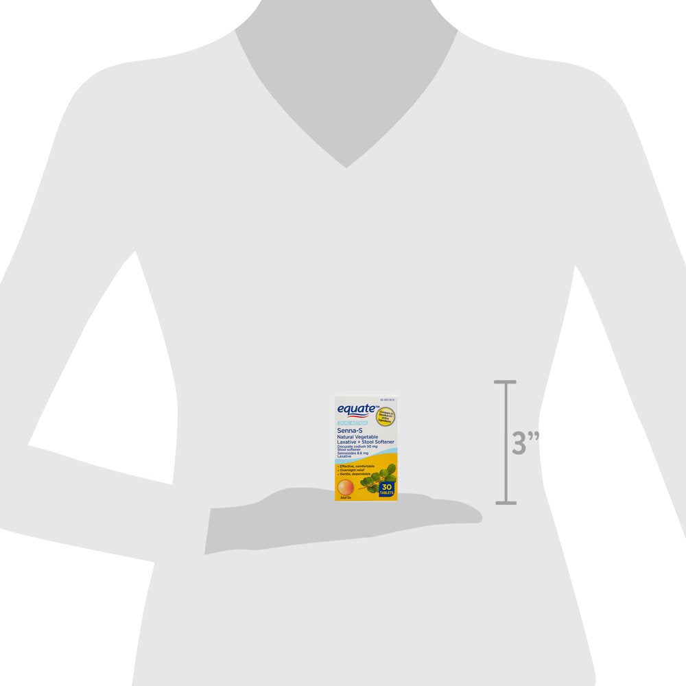 Equate Dual Action Senna-S Natural Vegetable Laxative + Stool Softener Tablets for Constipation, 30 Count