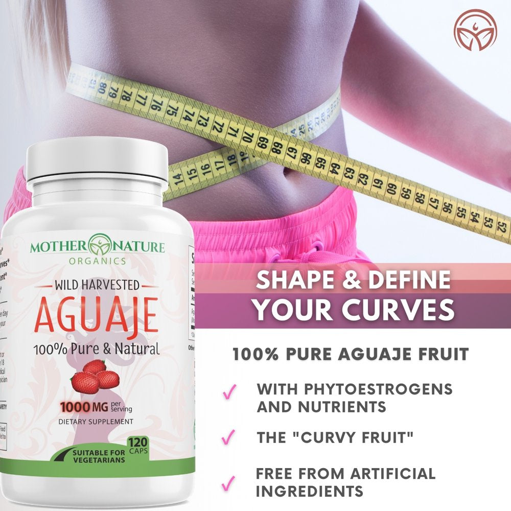 Aguaje 1000Mg Capsules - Pure Aguaje Fruit Extract Powder for Natural Curves, Gluteosy Senos Enlargement | Women'S Health and Enhance Feminine Shape Naturally | 120 Vegan Capsules