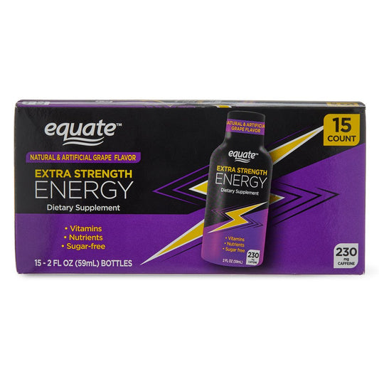 Equate Extra Strength Energy Dietary Supplement, Caffeine 230Mg, Grape Flavor, 15 Pack