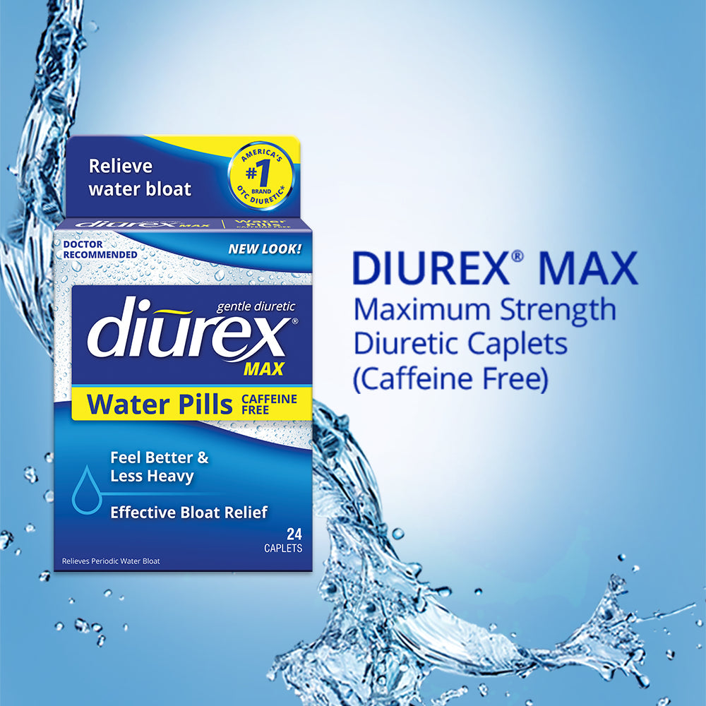 Diurex Max Water Pills - Maximum Strength Caffeine Free Diuretic - Relieve Water Bloat, 24 Count