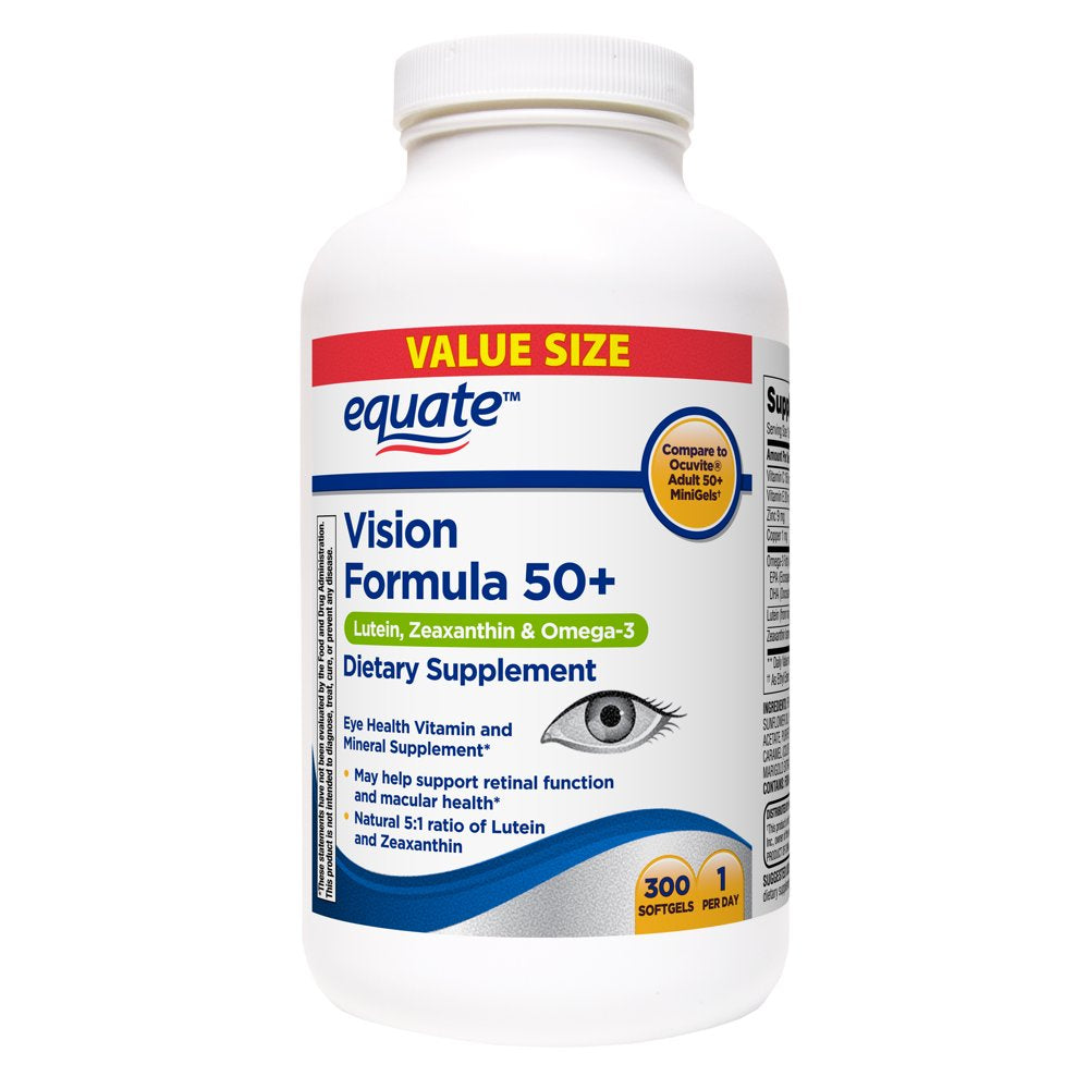 Equate Vision Formula 50+ Soft Gels Dietary Supplement Value Size, 300 Count