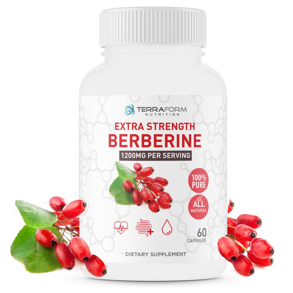 Pure Berberine Supplement - 1200Mg Max Strength – Supports Immune Function, Glucose Metabolism & Helps Cardiovascular Function – 1 Month