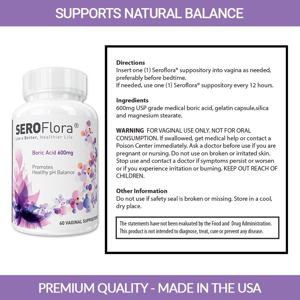 Seroflora Boric Acid Vaginal Suppositories for Yeast Infection (60Ct)