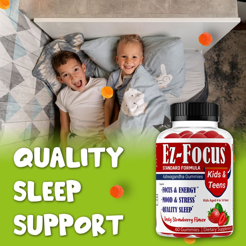 Ez-Focus Brain Booster Gummies for Kids & Teens -Brain Supplement with Omega, Support Focus, Memory, Concentration and Cognition - Vegan, Non-Gmo - 60 Gummies by Celebrity Lifestyle