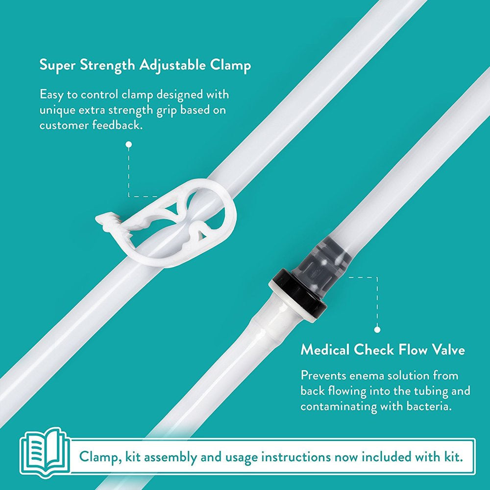 Aussie Health Co Non-Toxic Silicone Enema Bag Kit - 2 Quart Capacity for Water & Coffee Colon Cleansing - BPA & Phthalates Free - 6.5 Foot Hose, 3 Tips, Strong Clamp, Bonus Nozzle & Instruction Guide