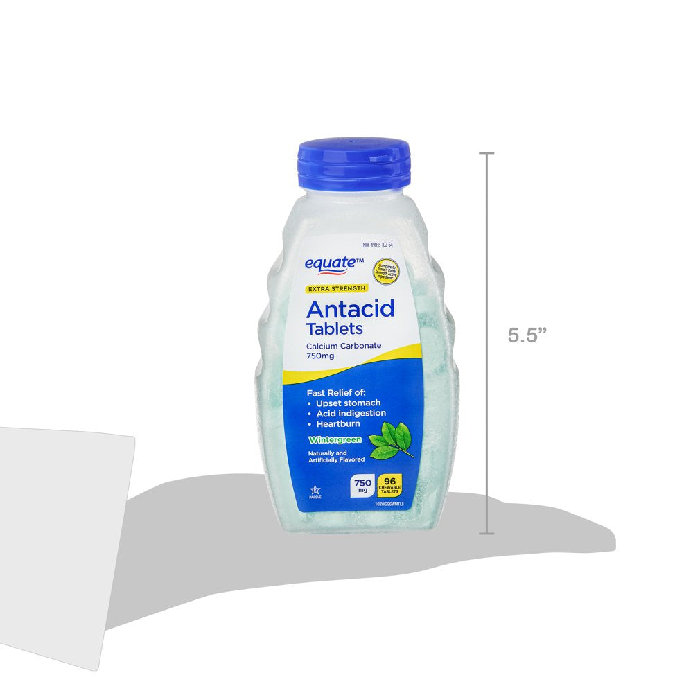 Equate Extra Strength Antacid Chewable Wintergreen Tablets, over the Counter, 750 Mg, 96 Ct