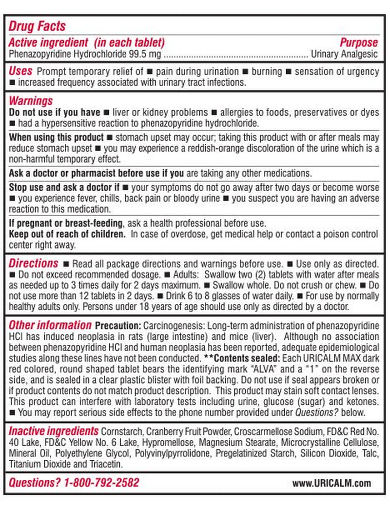 URICALM Maximum Strength Urinary Pain Relief Tablets, 24 Ct