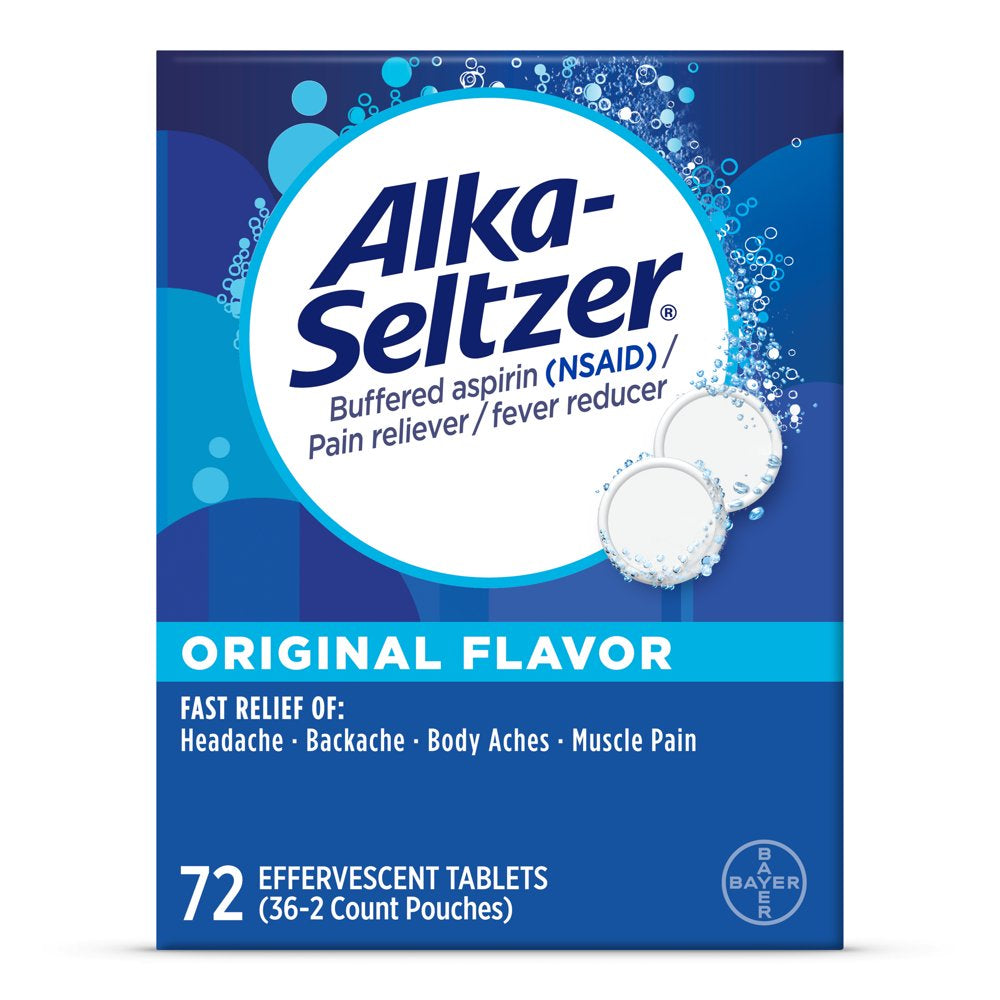 Alka-Seltzer Original Effervescent Aspirin Pain Relief Tablets, 72 Count