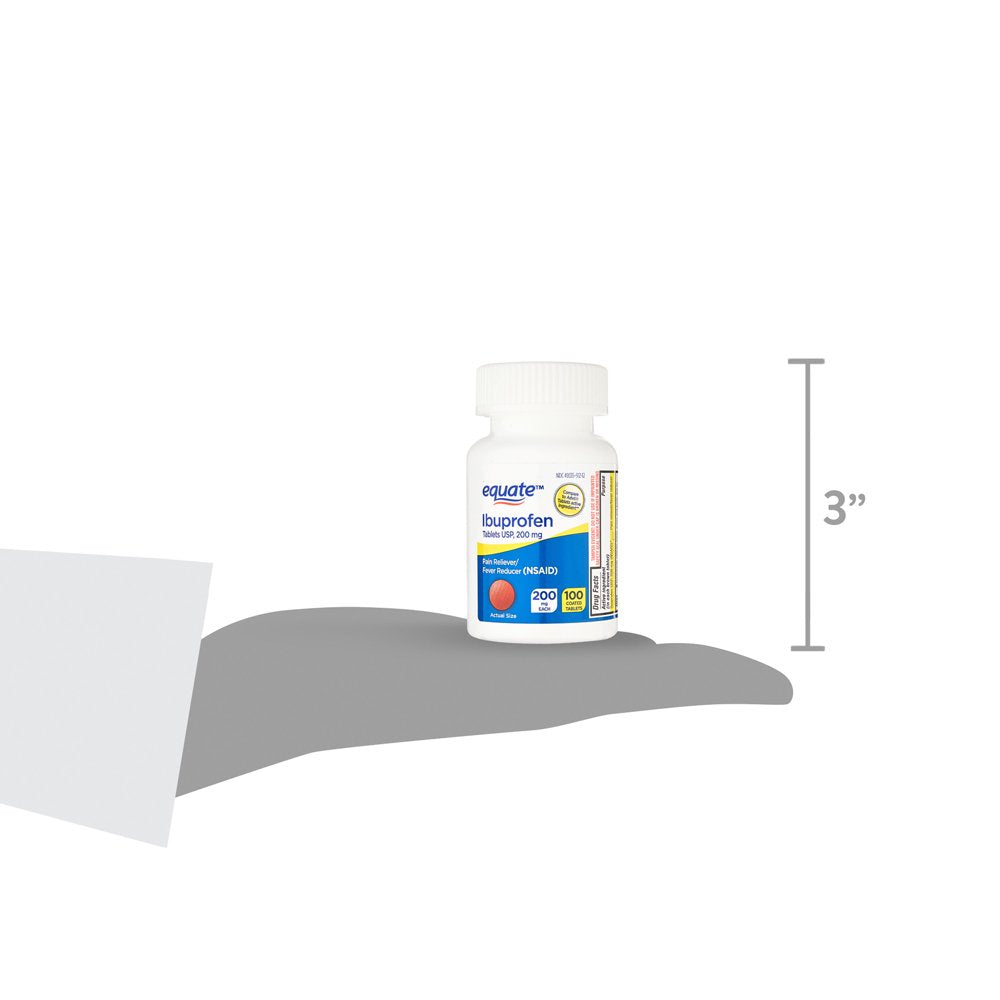 Equate Ibuprofen Pain Reliever/Fever Reducer Coated Tablets, 200Mg, 100 Count