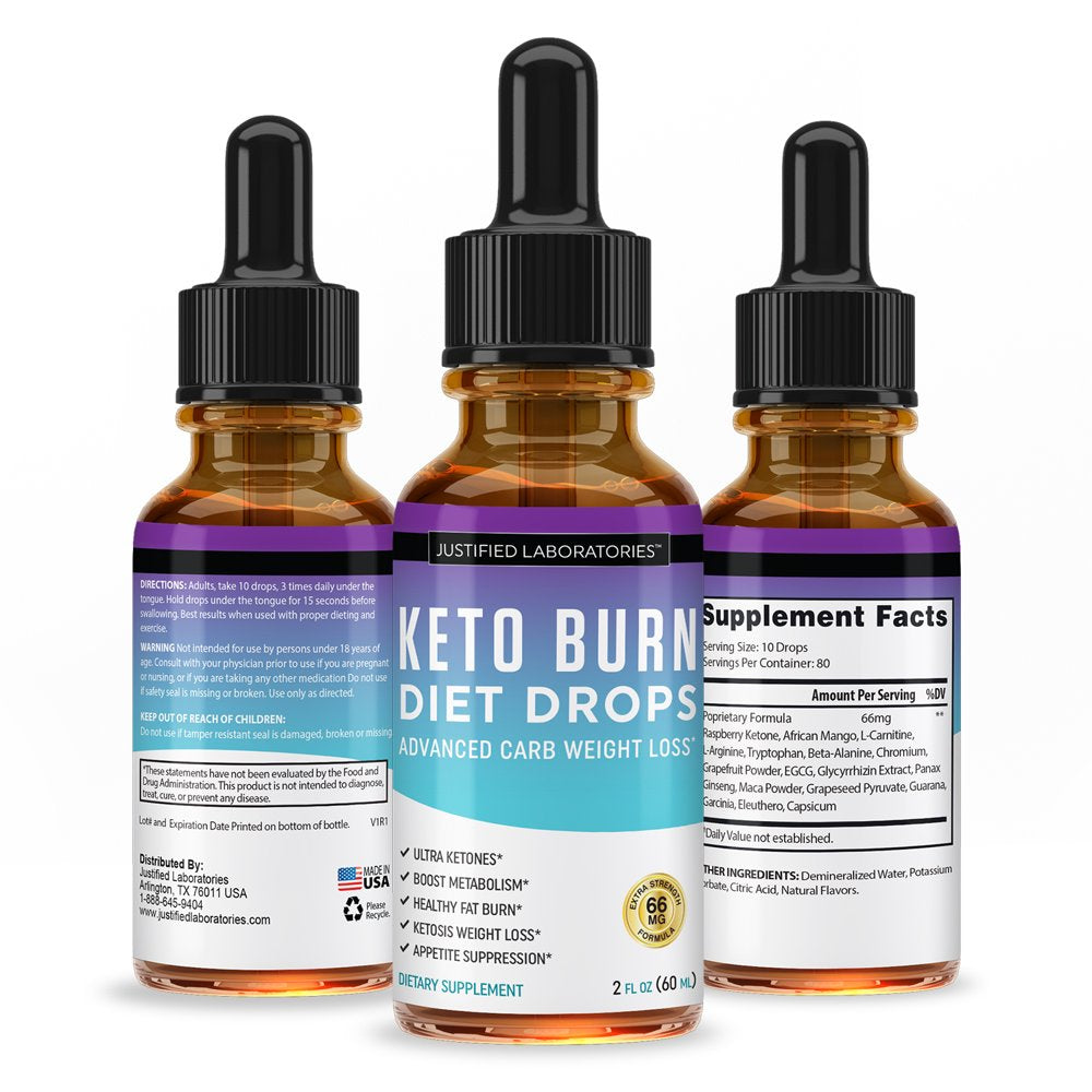 Justified Laboratories Keto Diet Drops Supplement Burn Shred Faster Ketosis Weight Loss & Keto Test Strips 100 Count