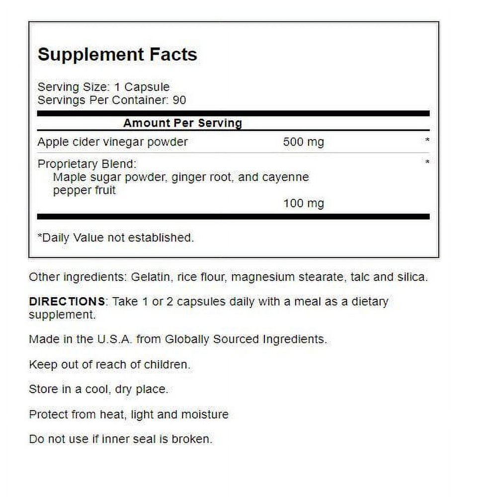 Country Farms Apple Cider Vinegar Capsules, 500 Mg, 90 Servings (Packaging May Vary)